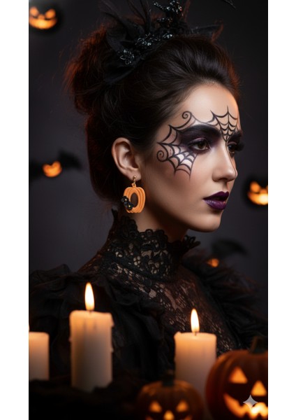 Nocturna Bloom El Yapımı Polimer Kil Küpe – Halloween Konsept Turuncu Siyah Çiçek Tasarım fiyatları