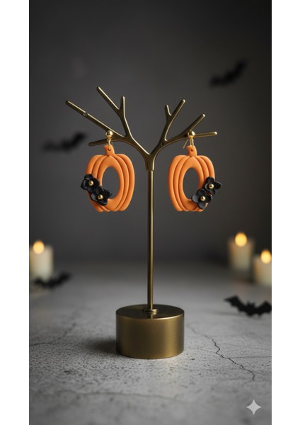 Nocturna Bloom El Yapımı Polimer Kil Küpe – Halloween Konsept Turuncu Siyah Çiçek Tasarım modelleri