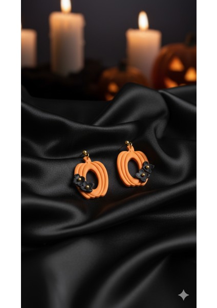 Nocturna Bloom El Yapımı Polimer Kil Küpe – Halloween Konsept Turuncu Siyah Çiçek Tasarım fırsatları