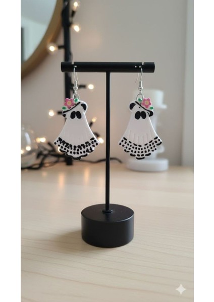 Siyah Beyaz Elbiseli Şirin Hayalet Küpe - - El Yapımı Polimer Kil Tasarım Takı fiyatları