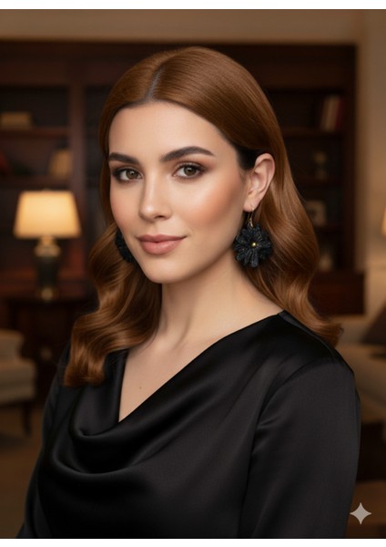 Onyx Bloom El Yapımı Küpe | Altın Parıltılı Siyah Çiçek Küpe | Minimalist Tasarım