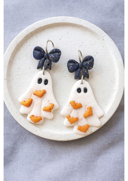 Phantom Bows Hayalet Figürlü Parlak Kurdeleli Halloween Özel Tasarım Küpe - El Yapımı Polimer Kil fiyatları