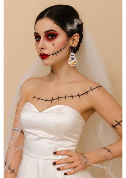 Phantom Bows Hayalet Figürlü Parlak Kurdeleli Halloween Özel Tasarım Küpe - El Yapımı Polimer Kil modelleri