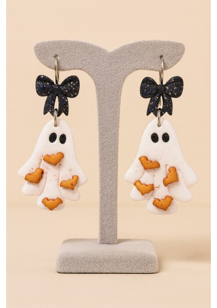 Phantom Bows Hayalet Figürlü Parlak Kurdeleli Halloween Özel Tasarım Küpe - El Yapımı Polimer Kil fırsatları