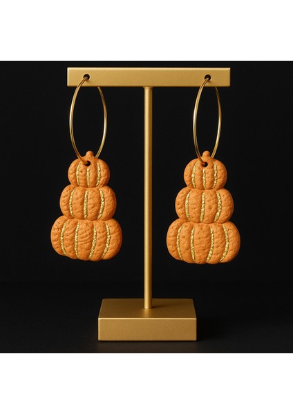 Pumpkin Glow Kabak Tasarımlı Polimer Kil Küpe - Altın Detaylı, El Yapımı, Hafif fiyatları