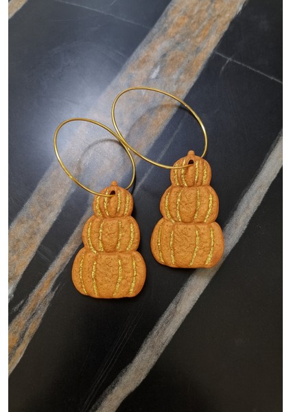 Pumpkin Glow Kabak Tasarımlı Polimer Kil Küpe - Altın Detaylı, El Yapımı, Hafif modelleri