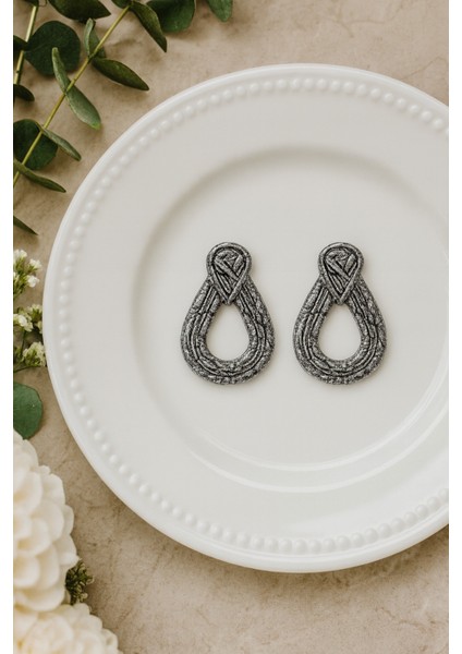 Maréna – Lacivert & Gümüş Dokulu El Yapımı Küpe fiyatları