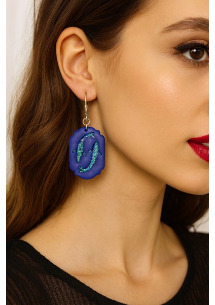 Pisces – Lacivert & Yeşil Işıltılı El Yapımı Balık Temalı Küpe