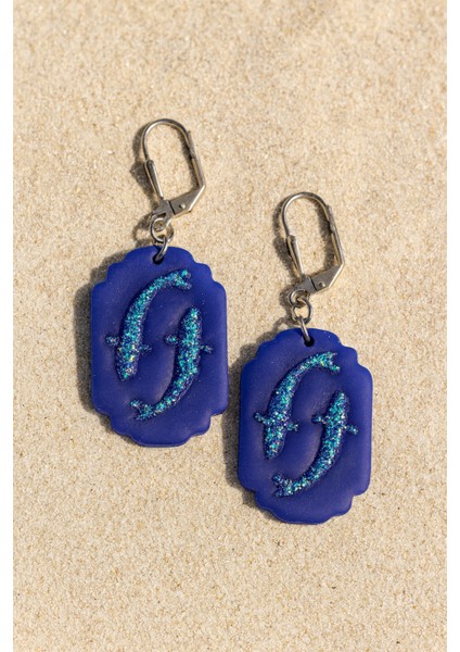 Pisces – Lacivert & Yeşil Işıltılı El Yapımı Balık Temalı Küpe fiyatları