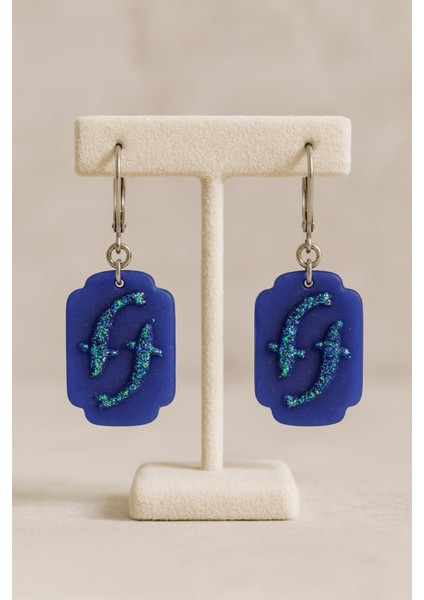 Pisces – Lacivert & Yeşil Işıltılı El Yapımı Balık Temalı Küpe modelleri