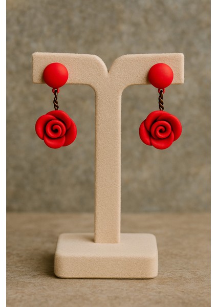 Lilly Rose El Yapımı Kırmızı Gül Detaylı Tasarım Polimer Kil Küpe fiyatları