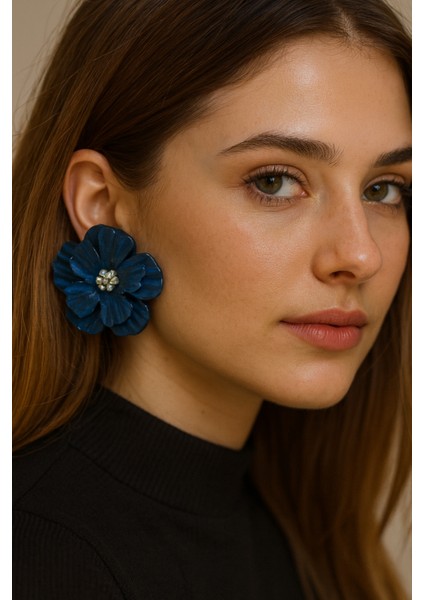 Fiona – El Yapımı Lacivert Çiçek Küpe | Lu Atelier Tasarım Aksesuar