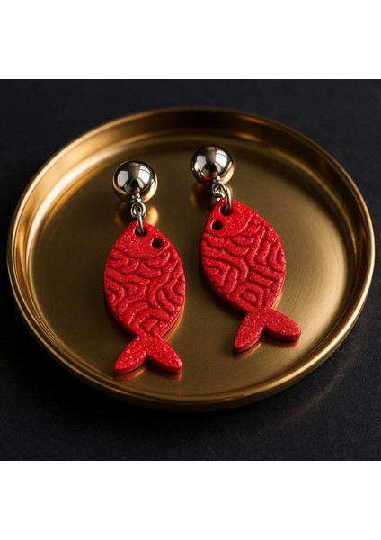 Marina El Yapımı Balık Figürlü Polimer Kil Küpe – Mavi & Kırmızı Renk Seçenekleri, Işıltılı fırsatları