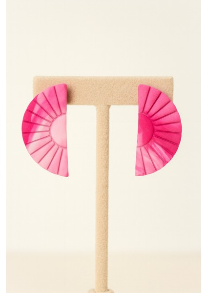 Ebruli El Yapımı Polimer Kil Küpe – Pembe Yarım Daire Tasarım, Modern ve Şık Aksesuar fırsatları