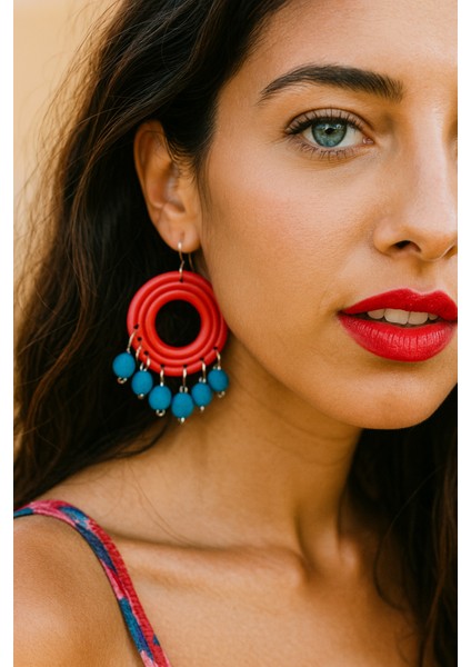 Camila Kırmızı & Mavi El Yapımı Yazlık Küpe – Lu Atelier fırsatları