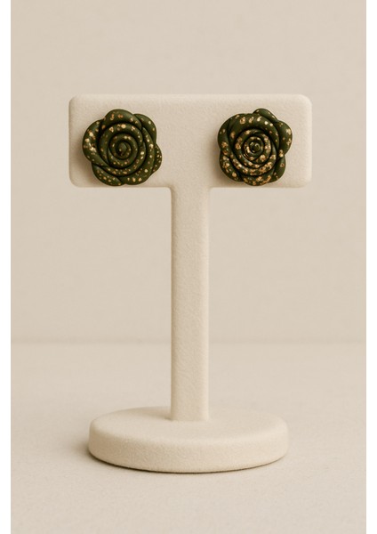 ✨ Éclat Vert – Haki & Altın Işıltılı Gül Küpe ✨ fiyatları