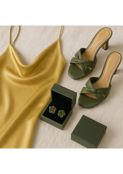 ✨ Éclat Vert – Haki & Altın Işıltılı Gül Küpe ✨ modelleri