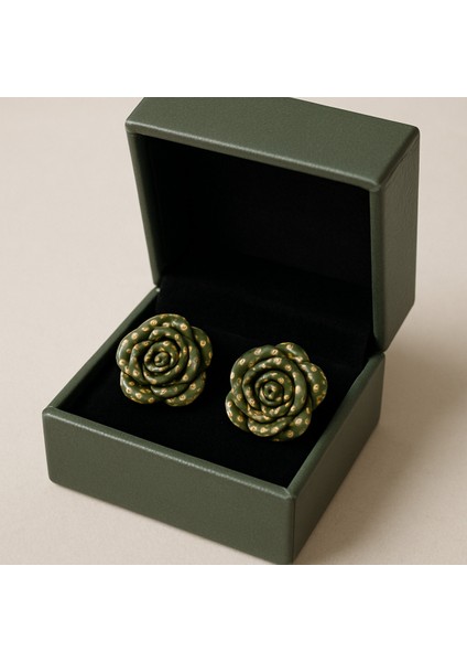 ✨ Éclat Vert – Haki & Altın Işıltılı Gül Küpe ✨ fırsatları