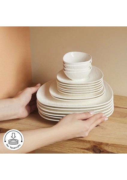 26 Parça 6 Kişilik Beyaz Sade Desenli Porselen Kahvaltı Takımı – Bulaşık Makinesi ve Mikrodalga Uyumlu