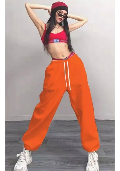 Büyük Beden Özel Tasarım Baskısız Düz Renk %100 Pamuk Kışlık Sokak Modası Hip Hop Kadın Eşofman Altı