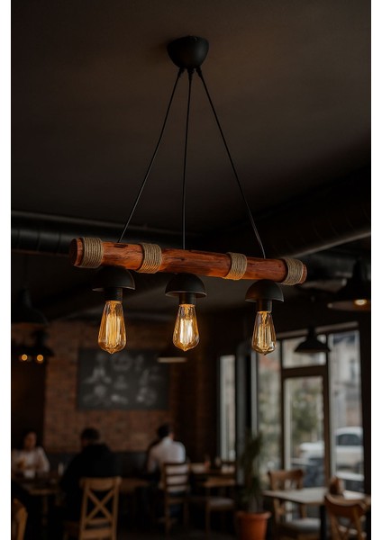 Dekoratif Ahşap Halatlı 3’lü Sarkıt Avize –bohem Tarz Tavan Lambası Kafe Balkon Ev Aydınlatma.