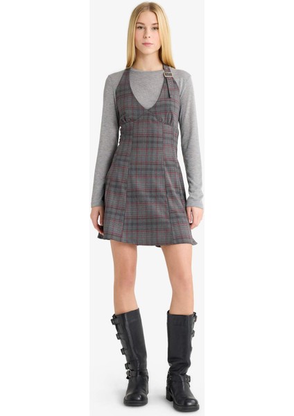 Coool Halter Yaka Kareli Mini Elbise G3860AX25AU