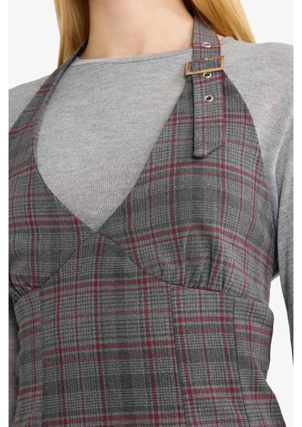 Coool Halter Yaka Kareli Mini Elbise G3860AX25AU fırsatları