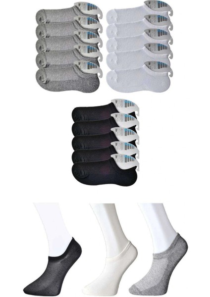 Litaetrend Siyah Gri ve Beyaz Erkek Görünmez Çorap 15 Çift
