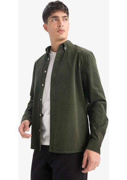 Regular Fit Polo Yaka Fitilli Kadife Uzun Kollu Gömlek E9024AX25WN