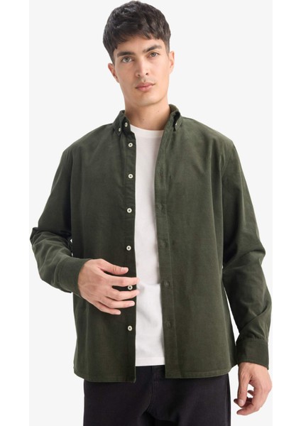 Regular Fit Polo Yaka Fitilli Kadife Uzun Kollu Gömlek E9024AX25WN fırsatları