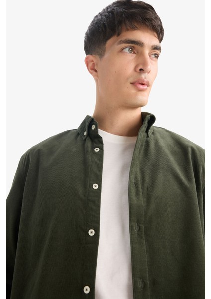 Regular Fit Polo Yaka Fitilli Kadife Uzun Kollu Gömlek E9024AX25WN indirimleri