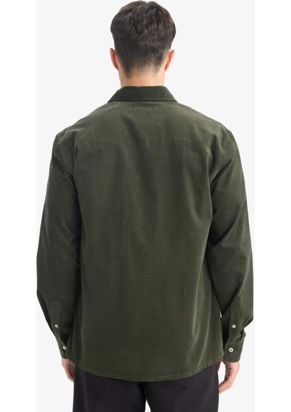 Regular Fit Polo Yaka Fitilli Kadife Uzun Kollu Gömlek E9024AX25WN