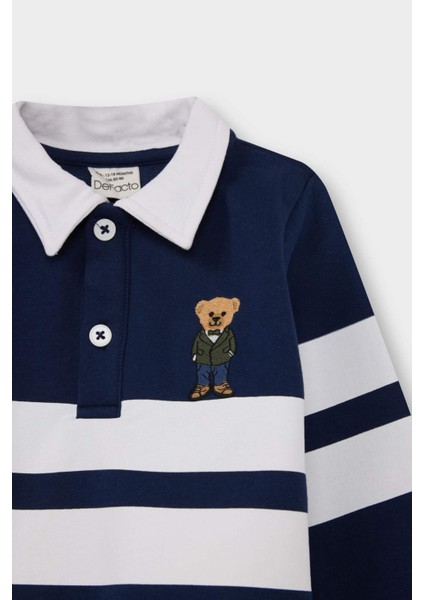 Erkek Bebek Gömlek Yaka Ayı Baskılı Renk Bloklu İçi Yumuşak Tüylü Sweatshirt G4406A525WN fiyatları