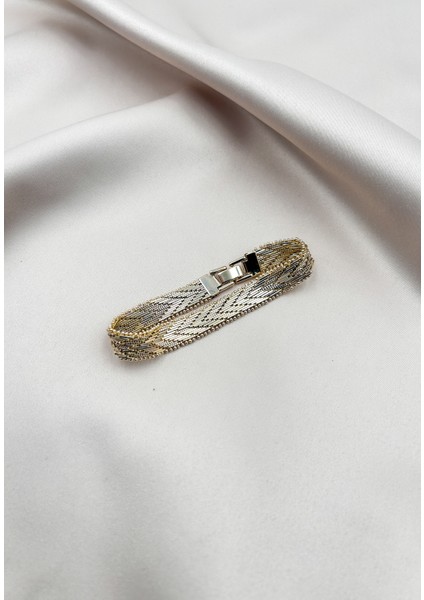 Ince Boy Zarif Hasır Bileklik Vintage 14 K Gold Renk 19 cm Kararmaz