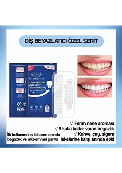 Beyazlatıcı Diş Şeritleri Nane Aromalı 28 Adet Hızlı Sonuçlar İçin Tasarlandı modelleri