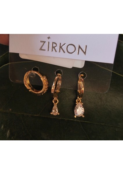 Gold Renk Lüks Gösterişli Figürlü Üçlü Küpe modelleri