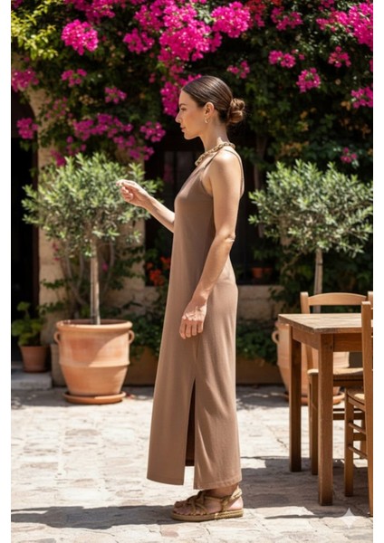 Kadın Modal Kumaş Askılı Yırtmaçlı Elbise fiyatları