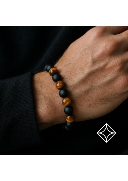 Kaplan Gözü ve Mat Oniks Doğal Taş Bileklik