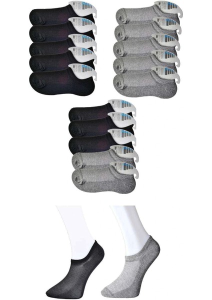 Litaetrend Siyah ve Gri Erkek Görünmez Çorap 15 Çift