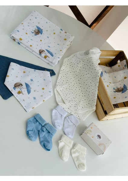 Ftbabycollection Müslin & Bambu Yenidoğan Hediye Seti (Battaniye, Mendil, Önlük, Zıbın, Çorap) modelleri