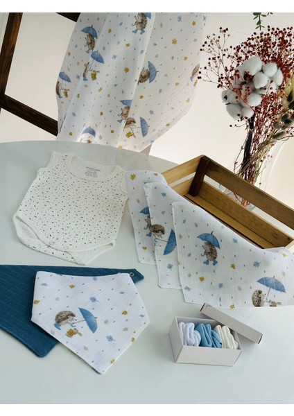 Ftbabycollection Müslin & Bambu Yenidoğan Hediye Seti (Battaniye, Mendil, Önlük, Zıbın, Çorap) indirimleri