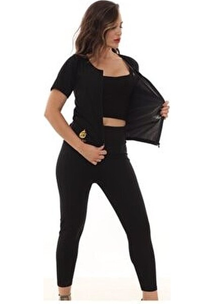 Kadın Termal Korse Tayt ve Fermuarlı Takım Siyah Terletici Etki 2 Parça modelleri