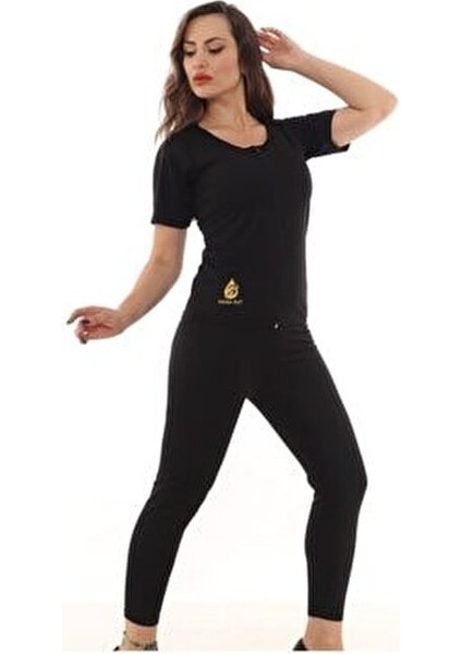 Kadın Termal Korse Tayt ve Fermuarlı Takım Siyah Terletici Etki 2 Parça