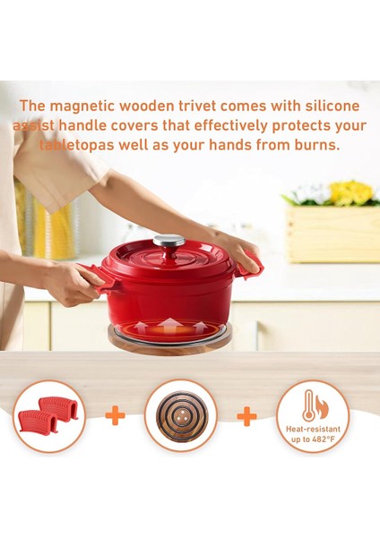 2 Adet Manyetik Ahşap Trivetler, Siyah Silikon Halkalar, Le Creuset Emayelli Dökme Demir Hollandalı Fırın Için Manyetik Pot Tutucu (Yurt Dışından) modelleri