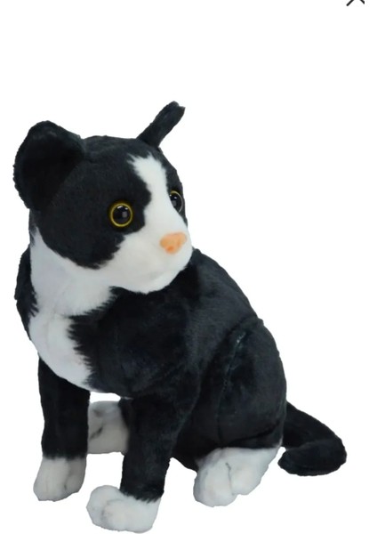 Miyavlayan Oturan Gerçek Görünümlü Peluş Siyah Smokin Kedi 27 cm 62441