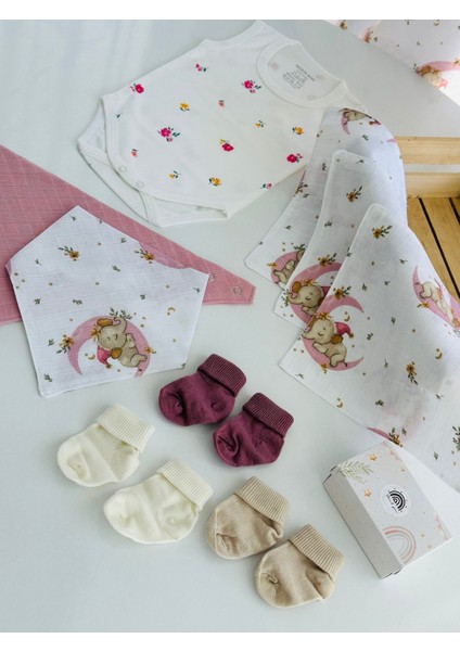 Ftbabycollection Müslin & Bambu Yenidoğan Hediye Seti (Battaniye, Mendil, Önlük, Zıbın, Çorap) indirimleri