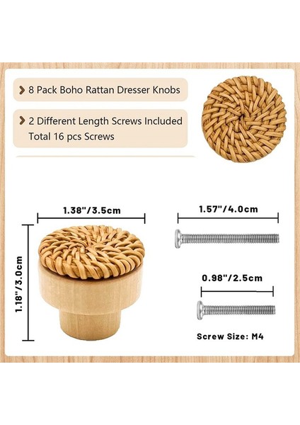 8 Paket Boho Rattan Düğmeler Dresser Çekmeceleri Hasır Dekor Için Ahşap Dolap Knobs Boho Rattan Drawer Pulls (Natural) (Yurt Dışından) indirimleri