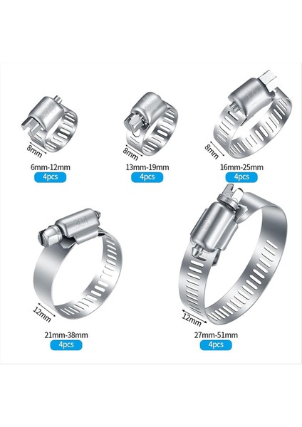 20 Parçalı Paslanmaz Çelik Hortum Kelepçeleri, 1/4-2 Inç (6-51MM) Ayarlanabilir Solucan Dişli Tüp Hortumu Kümeler Sıhhi Tesisat, Makine Için (Yurt Dışından) fiyatları