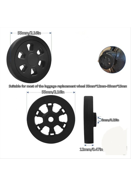 8pc Bagaj Tekerlekleri Değiştirme, Dıa 2.16IN/55MM Kalınlığında 0.47IN/12MM Dirençli Kauçuk Sessiz Teker (Yurt Dışından) fırsatları