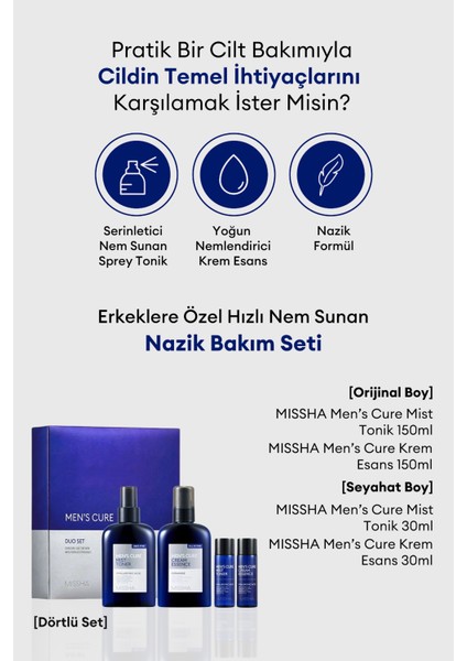 Erkeklere Özel Hızlı Nem Sunan Hassas Bakım Seti Mıssha Mens Cure Duo Set fiyatları